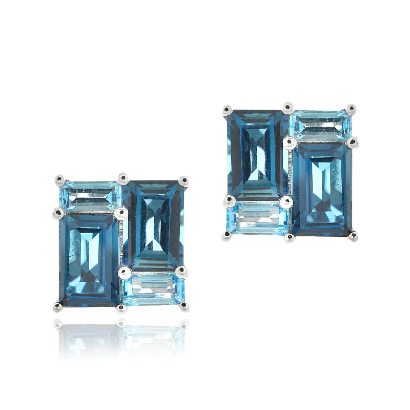 Gemstone Hoop Earrings-Blue Topaz Mosaic Earrings