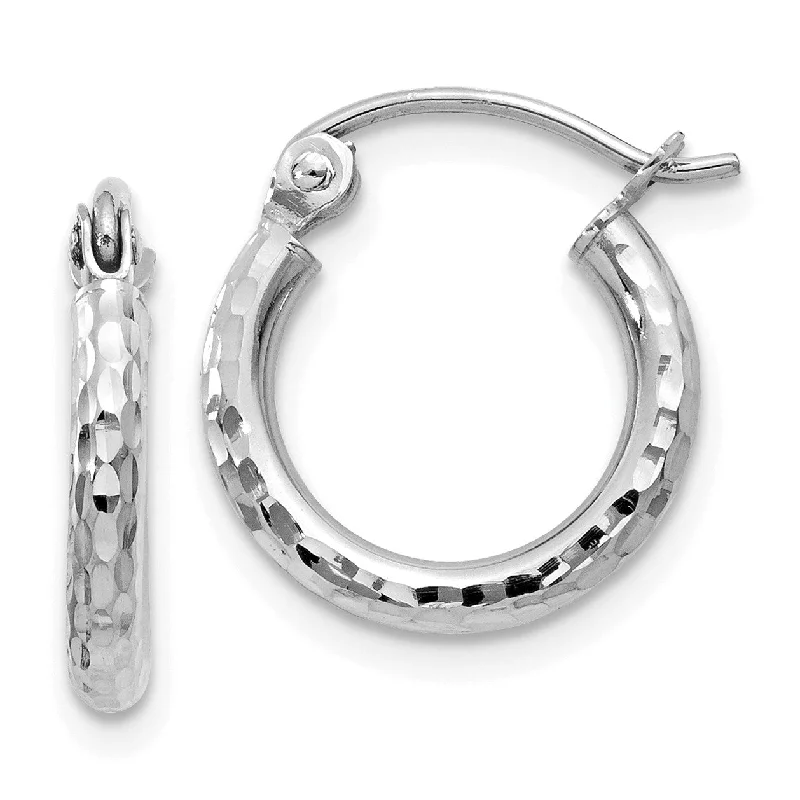 Luxury Gemstone Earrings-14KT White Gold 13X2MM Diamond-cut Hoop Earrings