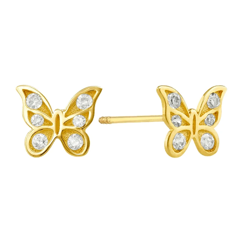 Handmade Dangle Earrings-14KT Yellow Gold and Cubic Zirconia Butterfly Earrings