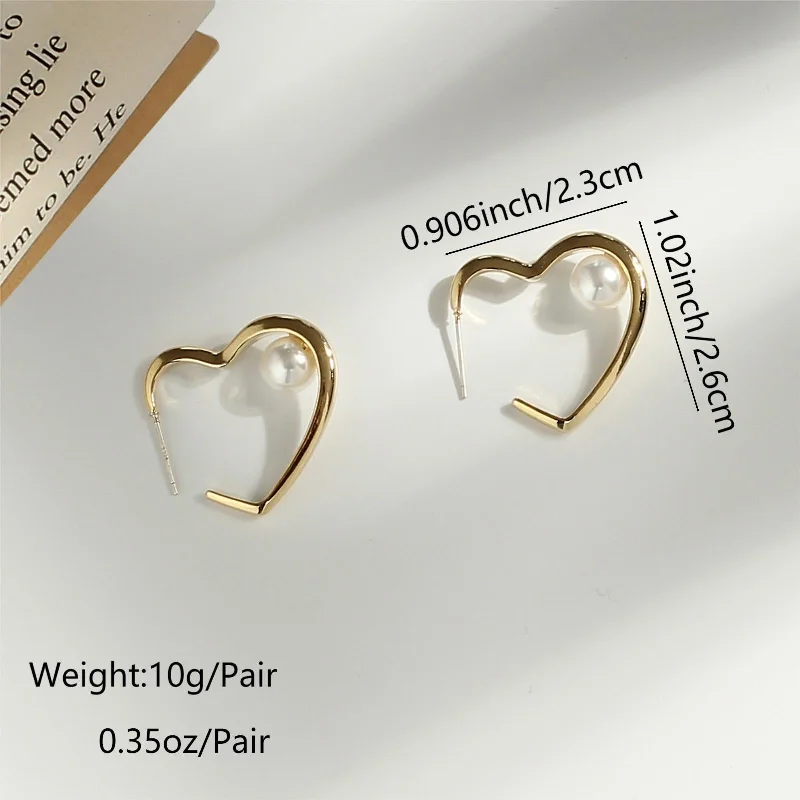 High-Quality Diamond Earrings-1 Pair Simple Style Heart Shape Plating Inlay Copper Pearl 18k Gold Plated Ear Studs