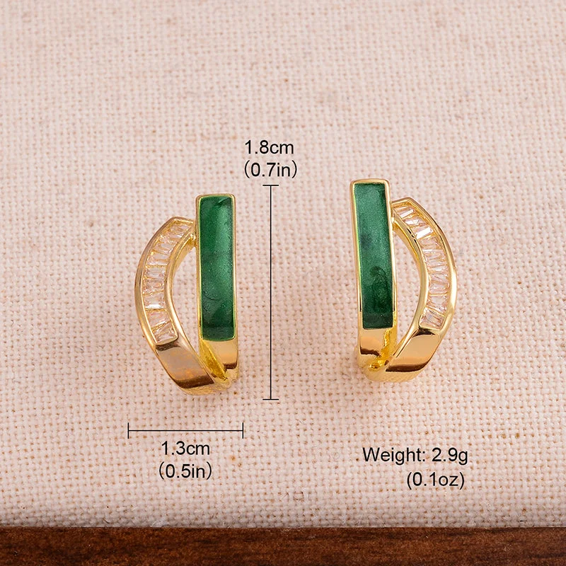 Fashionable Stud Earrings-1 Pair Simple Style Semicircle Enamel Plating Inlay Copper Zircon 14k Gold Plated Ear Studs