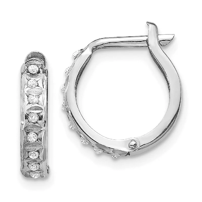 Crystal Drop Earrings-Diamond Fascination Hinged / Huggie Diamond Accent Hoop Earrings in 14KT White Gold