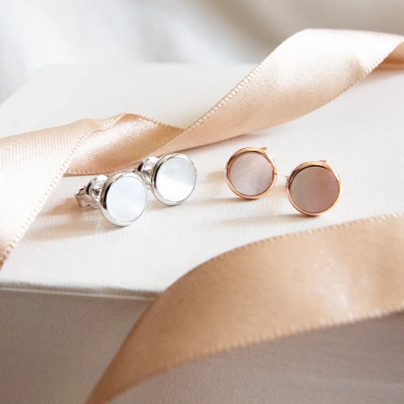 Luxury Gemstone Earrings-Mother of Pearl Circle Studs