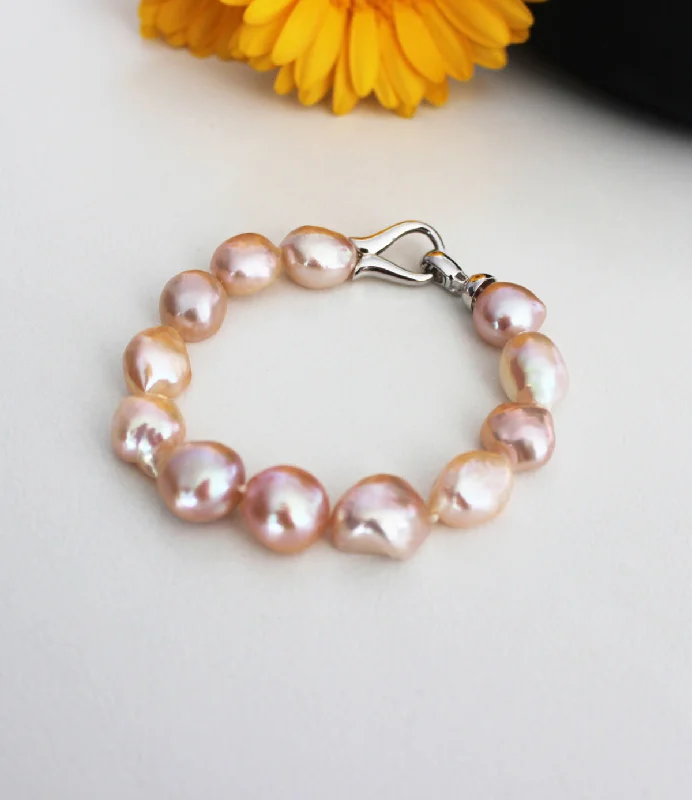 Rose Gold Charm Bracelet-Pearl Bracelet Peach Baroque