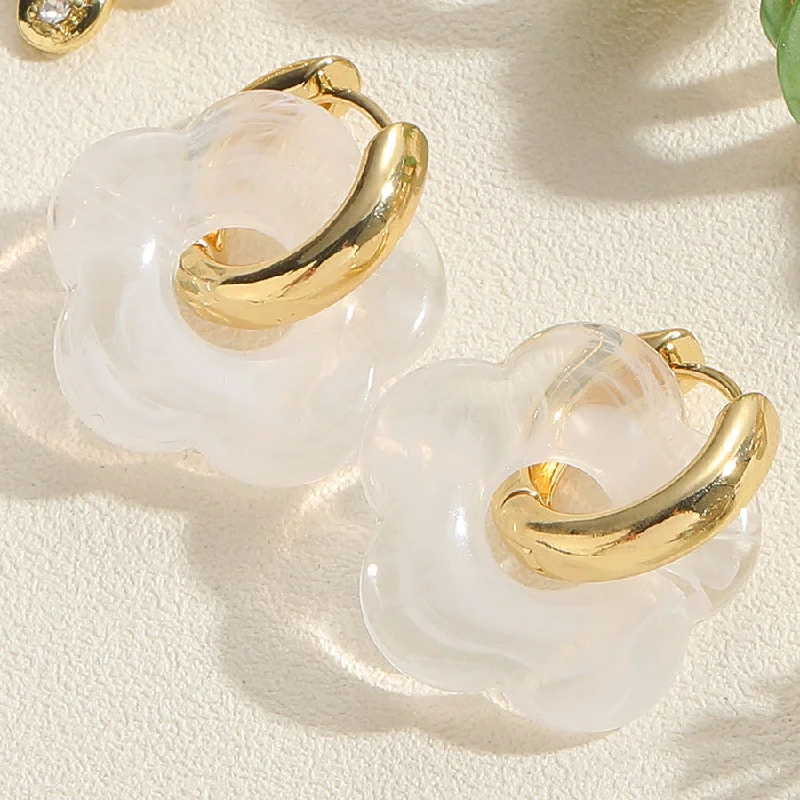 White Flower Ear Clips