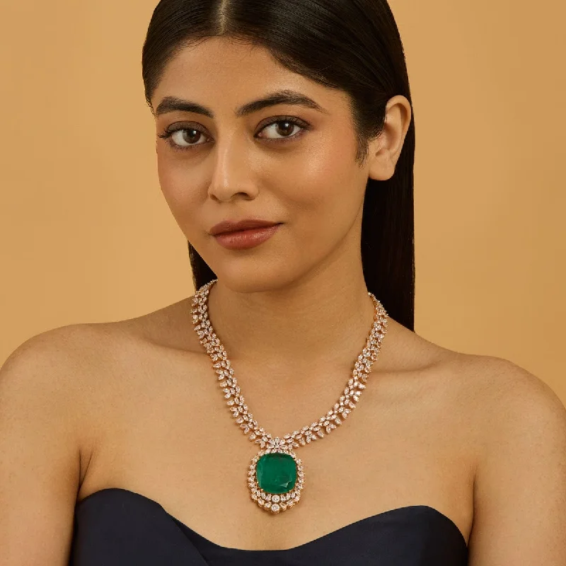 Simple Gold Necklace with Gemstone-Zircon Necklace 178370