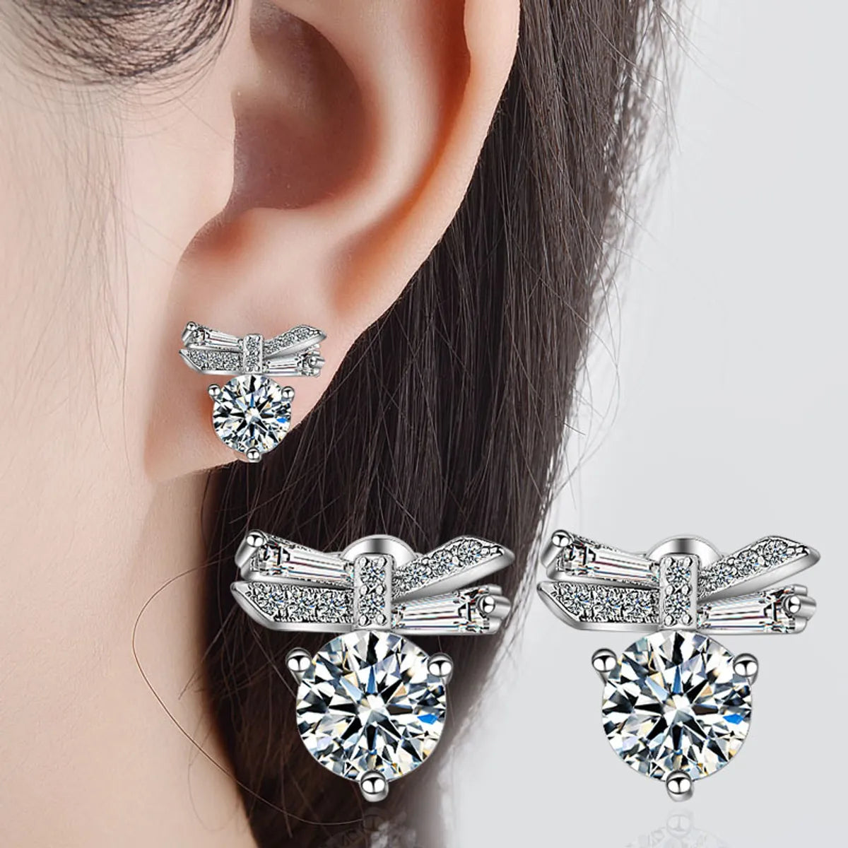 Minimalist Silver Earrings-1 Pair Elegant Heart Shape Plating Inlay Copper Zircon White Gold Plated Ear Studs