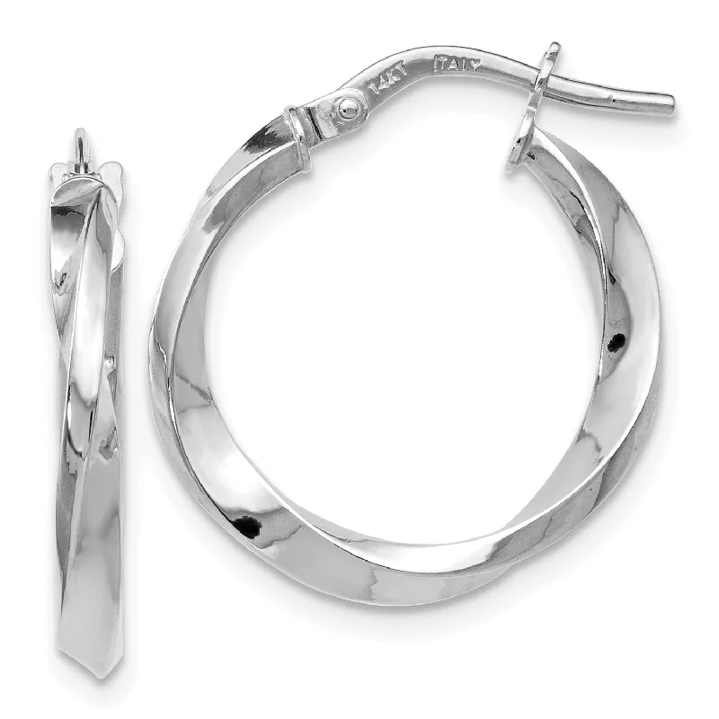 Boho Hoop Earrings-14KT White Gold 21X19MM Twist Hoop Earrings