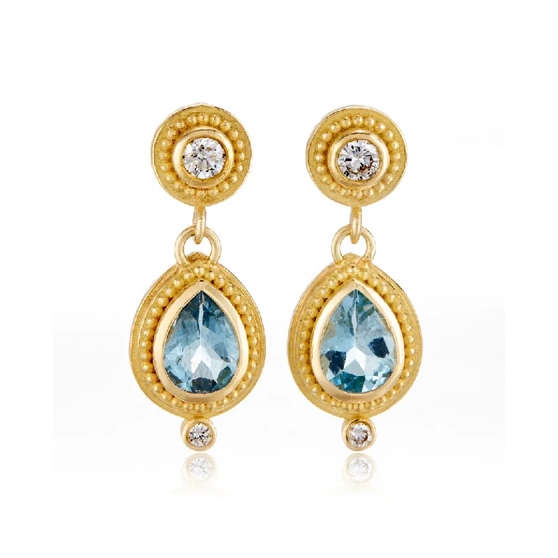 Designer Earrings for Women-Diamond & Aquamarine Drop Earrings