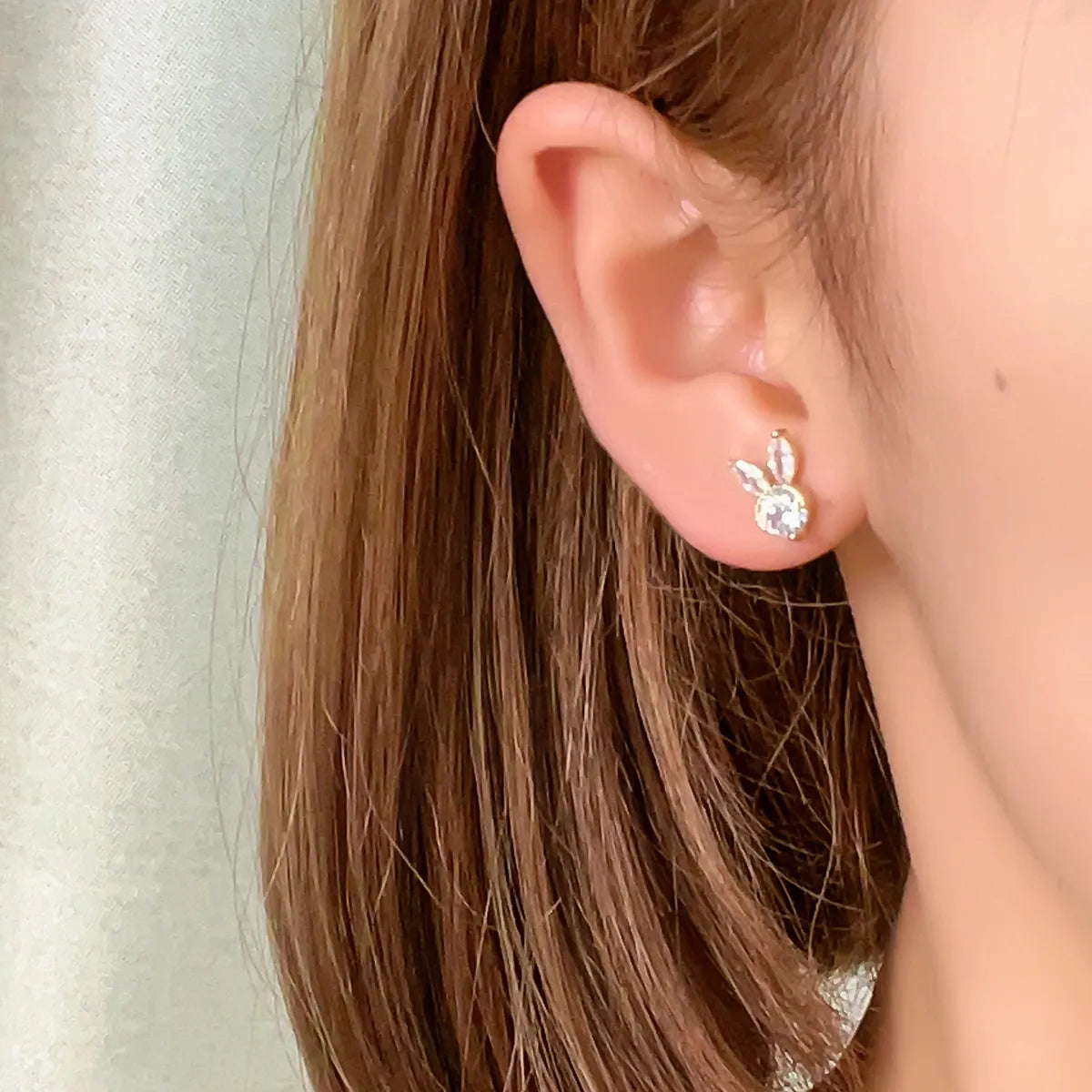 Handmade Silver Earrings-1 Pair Casual Simple Style Shiny Rabbit Plating Inlay Copper Zircon Gold Plated Ear Studs