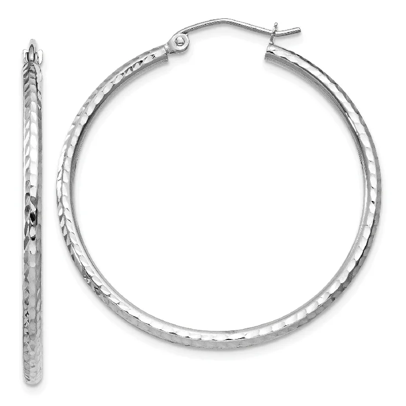 Artistic Drop Earrings-14KT White Gold 35X2MM Diamond-cut Hoop Earrings