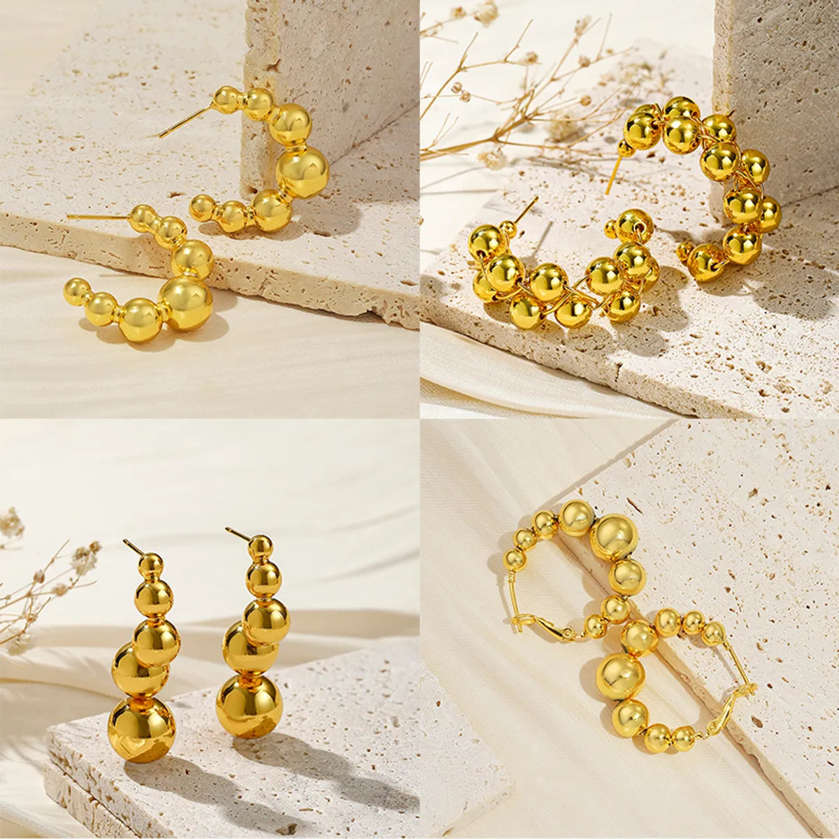 Colorful Drop Earrings-1 Pair Ig Style Simple Style Solid Color Beaded Plating Copper 18k Gold Plated Ear Studs