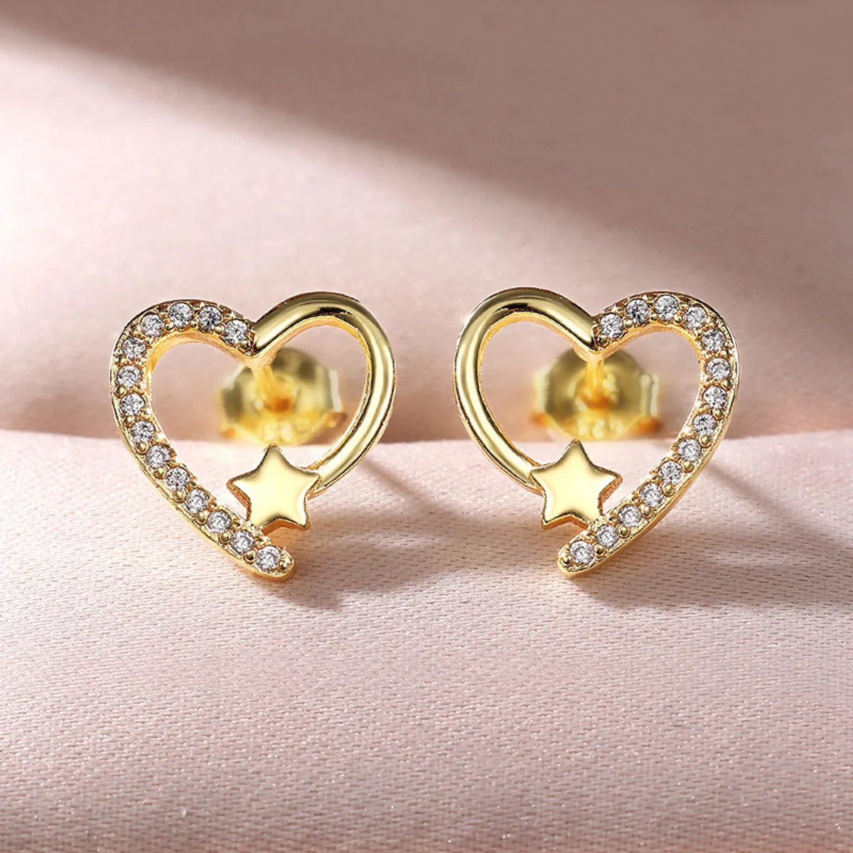 Beautiful Drop Earrings-1 Pair Sweet Heart Shape Inlay Copper Zircon Ear Studs