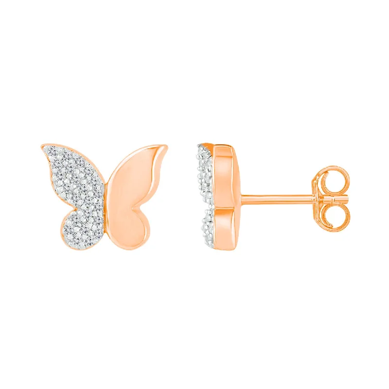 Small Dangle Earrings-1/8 CTW Diamond Butterfly Stud Earrings in 10KT Rose Gold