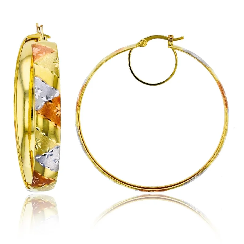 Gemstone Earrings for Brides-14KT Gold Tri-Color 45X6.5MM Hoop Earrings