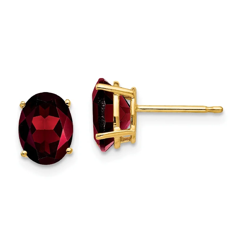 Vintage Gold Earrings-8X6MM Oval Garnet Stud Earrings in 14KT Yellow Gold