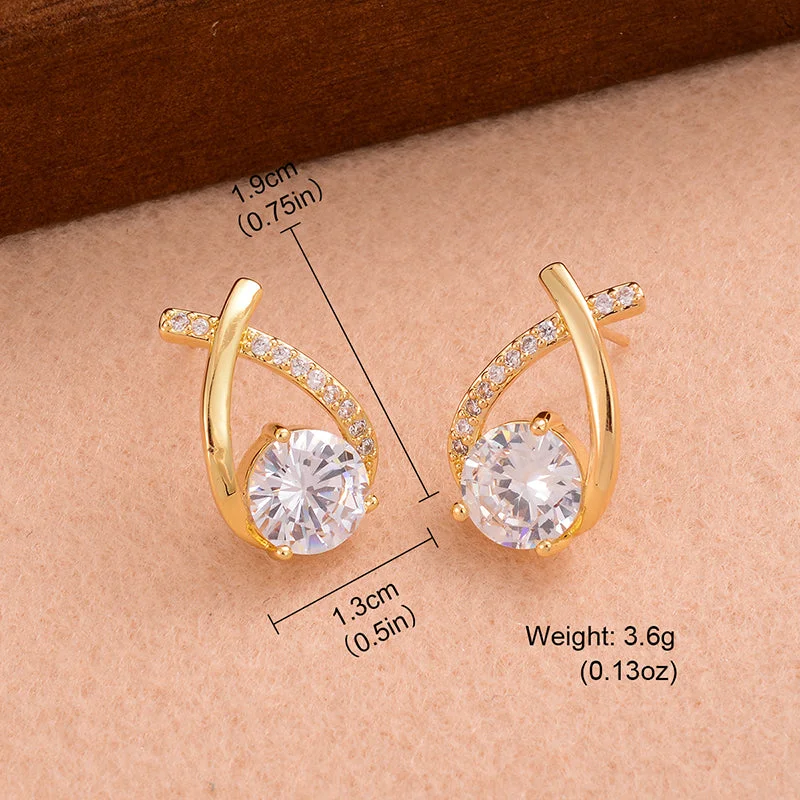 Bridal Earrings with Diamonds-1 Pair Ig Style Simple Style Cross Shape Round Plating Inlay Copper Zircon 14k Gold Plated Ear Studs