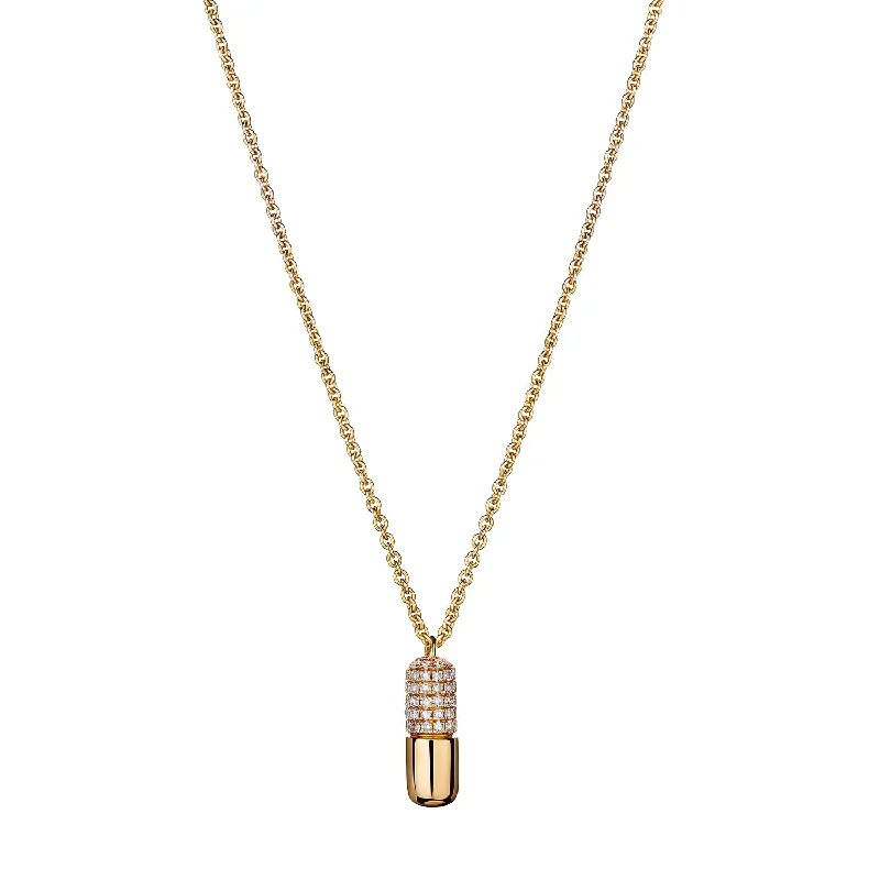 Luxury Custom Necklace-HALF PAVÉ DIAMOND PILL NECKLACE