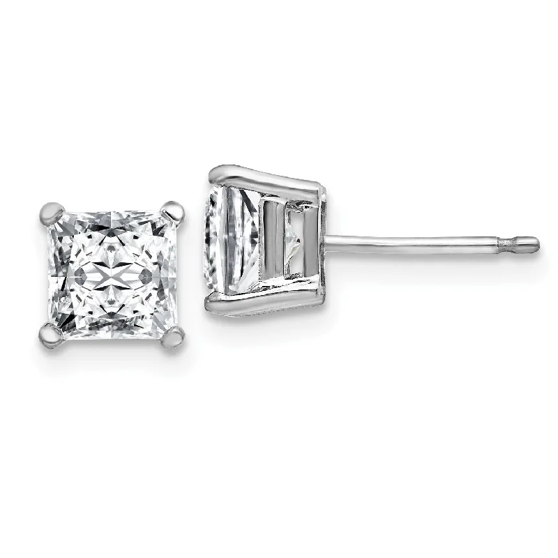 Minimalist Gold Earrings-5MM Princess Cut Moissanite Stud Earrings in 14KT White Gold