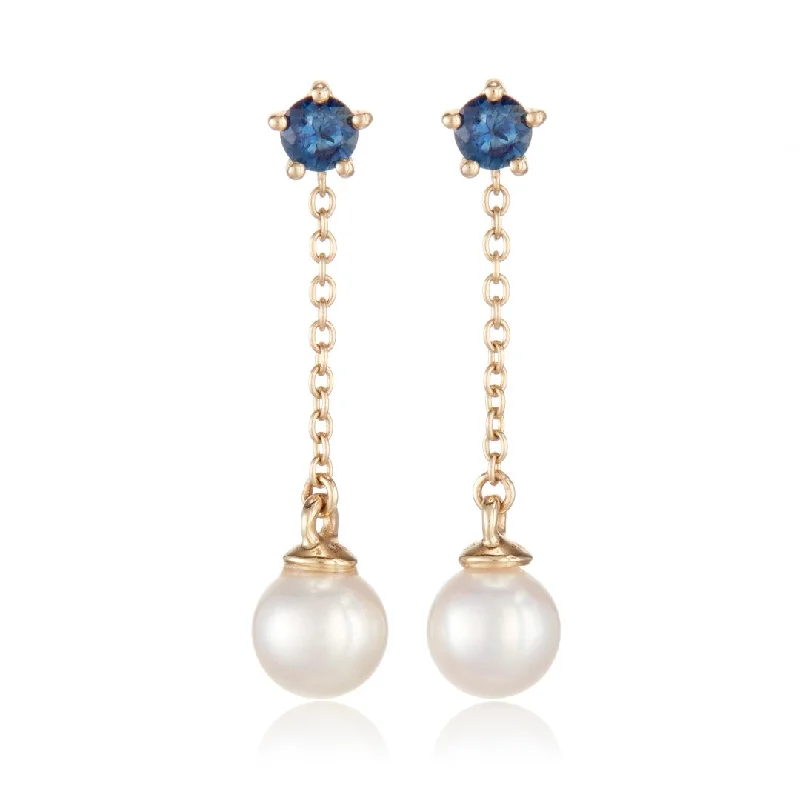 Unique Gold Earrings-Niagara Earrings in Pearls & Sapphires