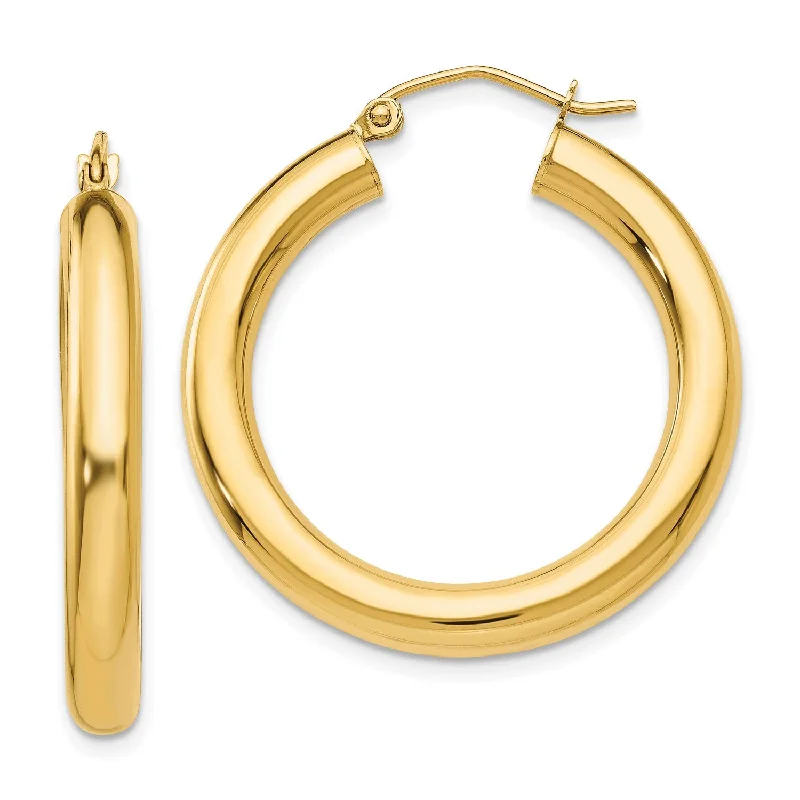 Modern Bridal Earrings-14KT Yellow Gold 30X4MM Hoop Earrings