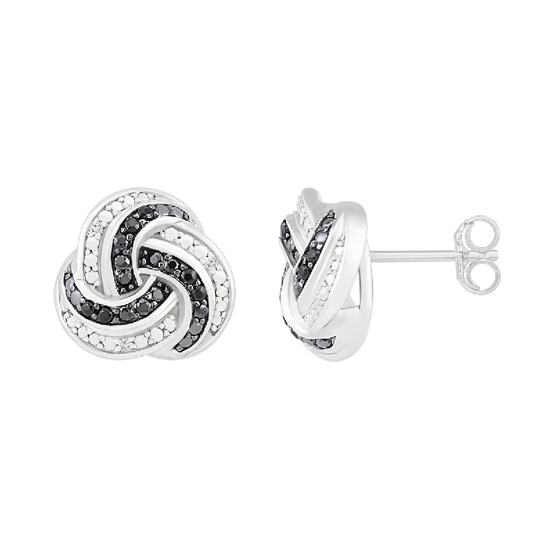 Bohemian Style Earrings-1/6 CTW Diamond Knot Earrings in Sterling Silver