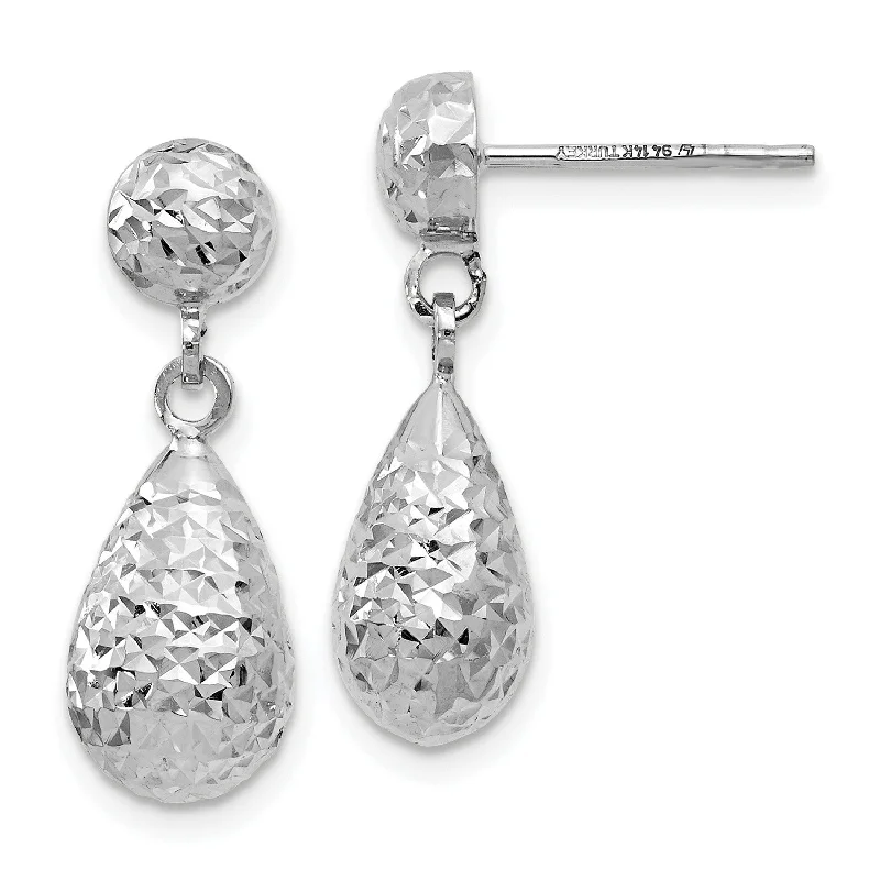 Classic Stud Earrings-14KT White Gold 20X7MM Drop & Dangle Diamond-cut Earrings