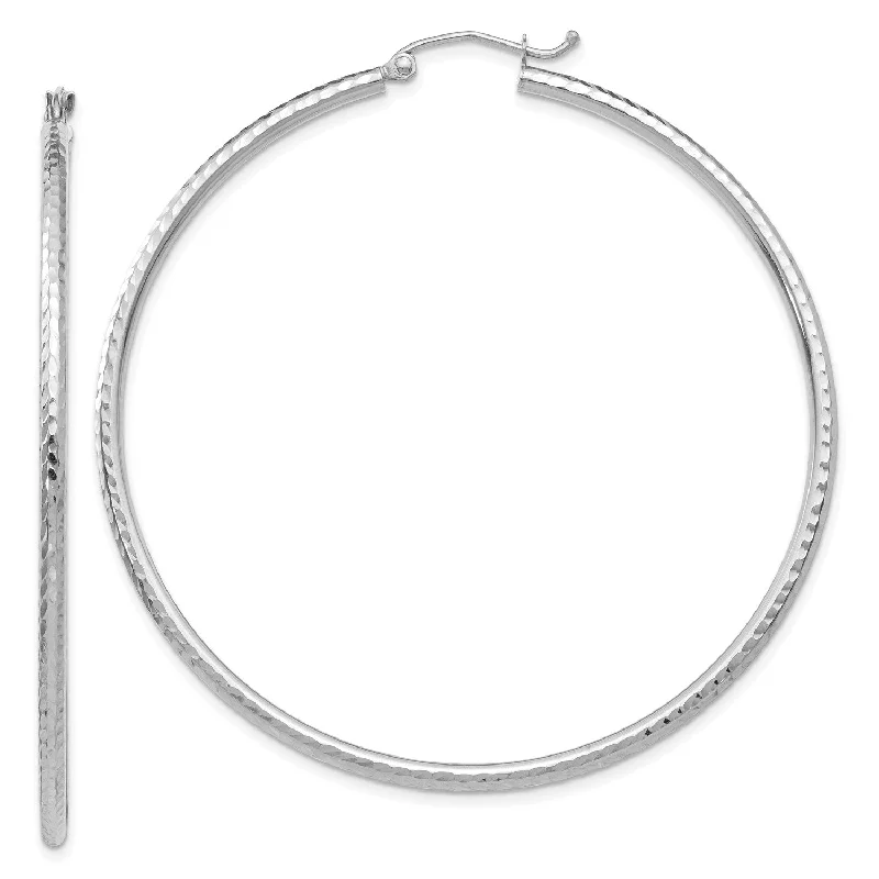 Nature Inspired Earrings-14KT White Gold 55X2MM Diamond-cut Hoop Earrings