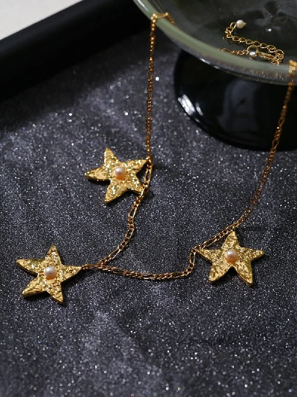 Silver Necklace with Birthstone-Dazzling Stars Pentagram Planet Element Necklace Gold