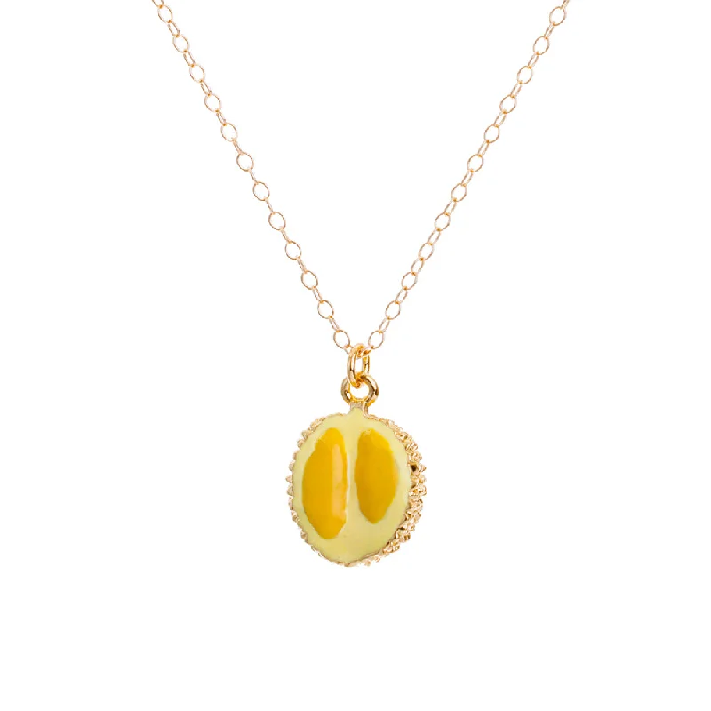 Vintage Pendant Necklace-Gold Enamel Durian Fruit Necklace