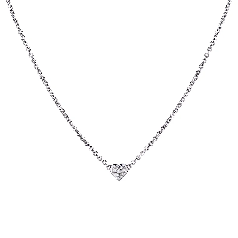 Elegant Birthstone Necklace-BEZEL SET DIAMOND HEART NECKLACE