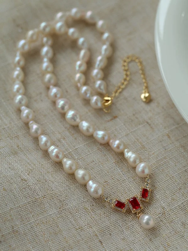 Boho Pendant Necklace-Seiko Ruby Water Drop Pearl Beaded Necklace