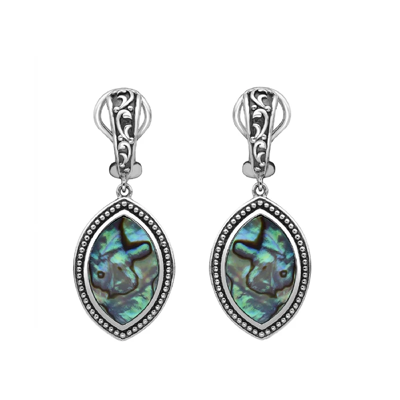 Customizable Wedding Earrings-EFFY Abalone Earrings in Rhodium Plated Sterling Silver