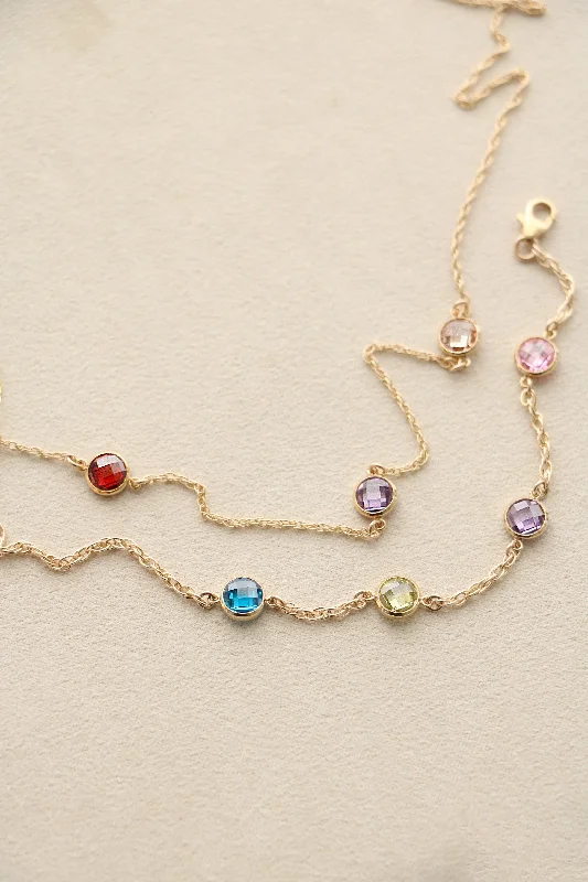 Elegant Wedding Jewelry Necklace-checkered birthstone necklace { gold }