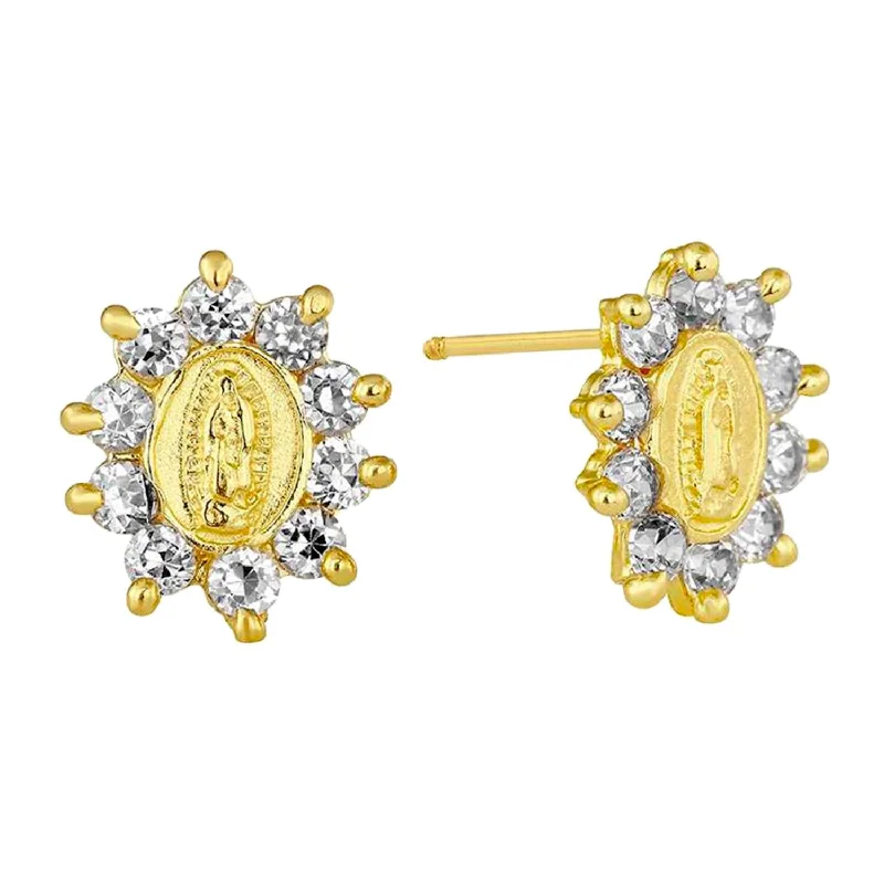 Luxury Wedding Earrings-14KT Yellow Gold and Cubic Zirconia Virgin de Guadalupe Earrings