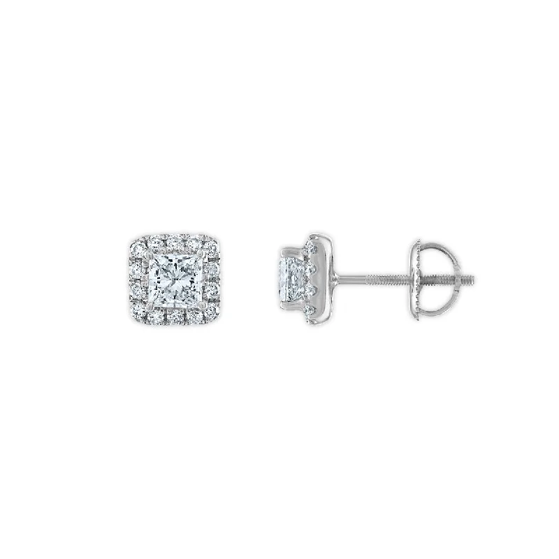 Gorgeous Diamond Earrings-Signature EcoLove 1 1/5 CTW Lab Grown Diamond Halo Stud Earrings in 14KT White Gold