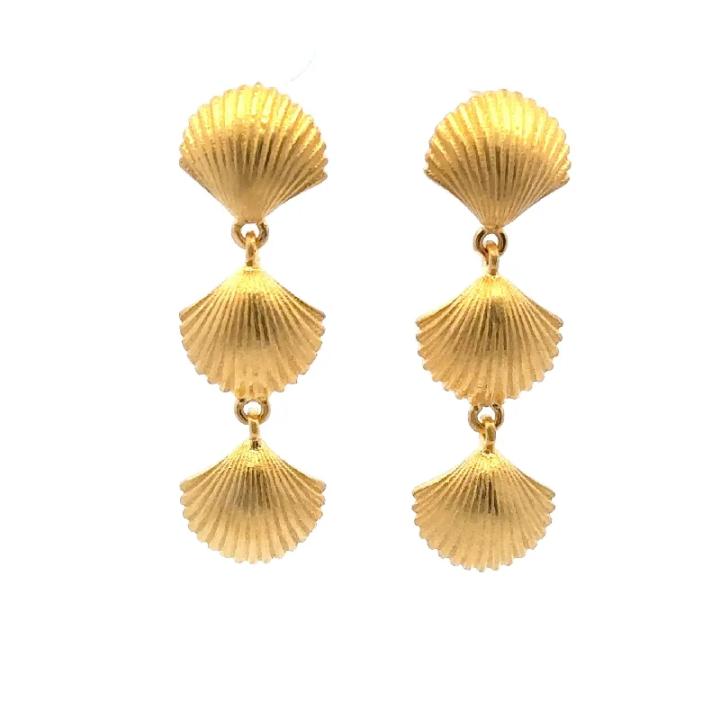 Artistic Dangle Earrings-Aloha Cascading Shell Post Earrings 24K Gold Vermeil