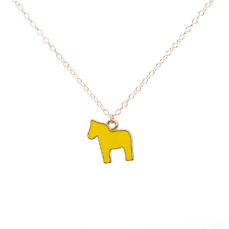 Handmade Gold Necklace-Gold Enamel Dala Horse Necklace