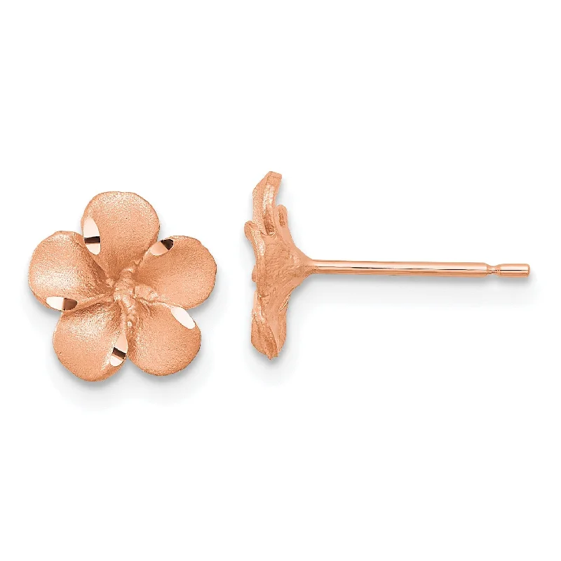 Chic Bridal Earrings-14KT Rose Gold 8.5MM Diamond-cut Flower Earrings