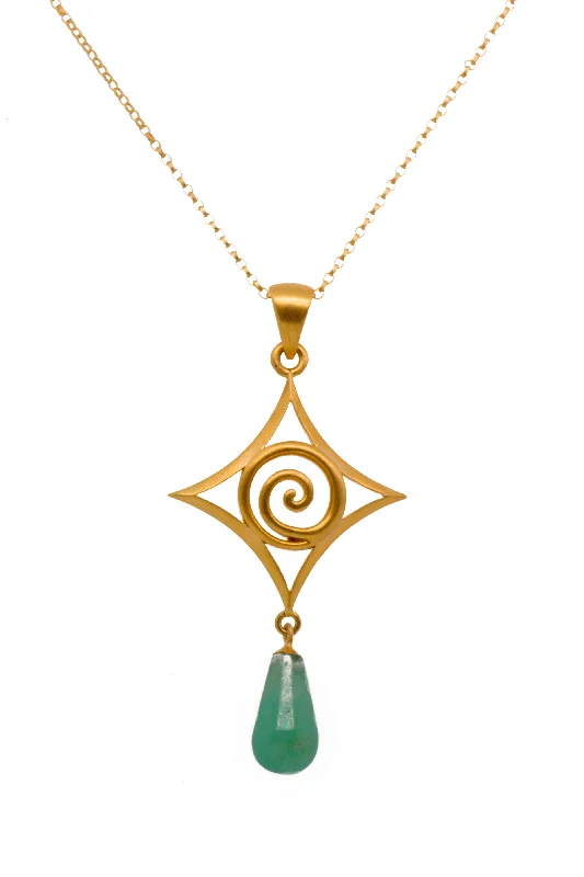 High-End Wedding Earrings-Gratitude Spiral Cabochon Drop Chrysoprase Pendant Necklace 24K Gold Vermeil