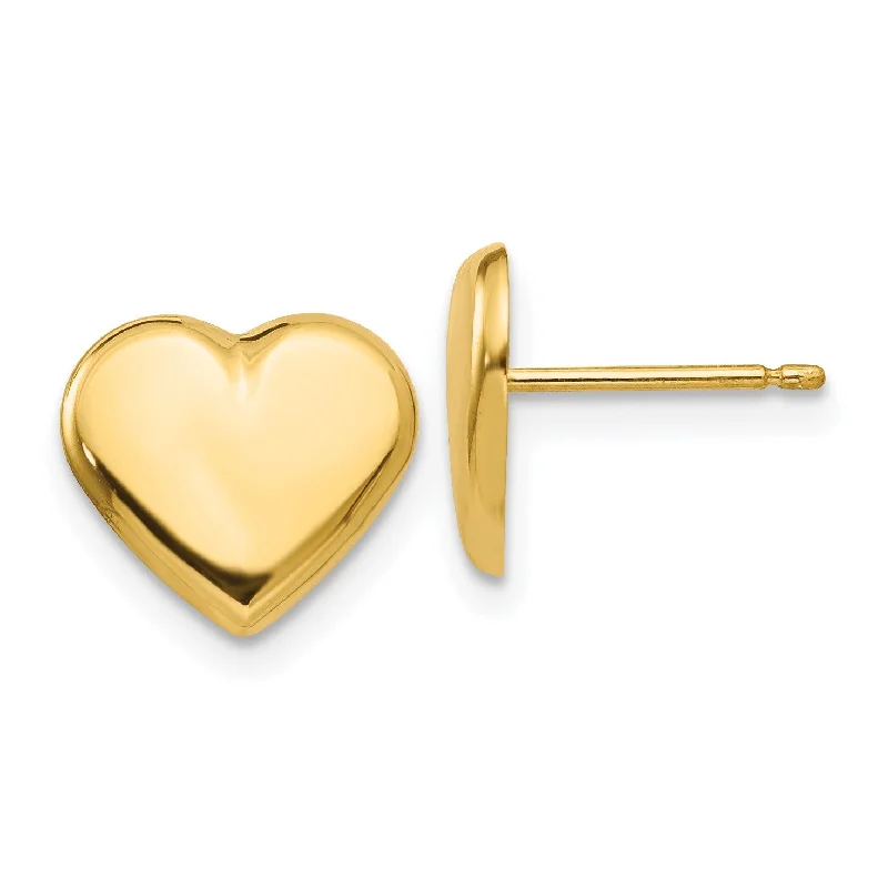 Bridal Earrings with Diamonds-14KT Yellow Gold 9X10MM Heart Stud Earrings