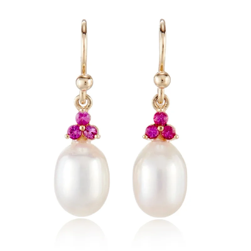 Wedding Earrings with Silver-Madison Drop Earrings in Pearls & Pink Sapphires