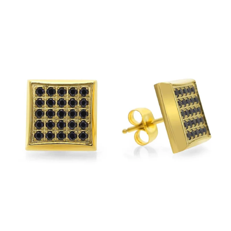 Pearl Hoop Earrings-Yellow IP Stainless Steel Square Stud Earrings with 1/4 CTW Pave Black Diamonds