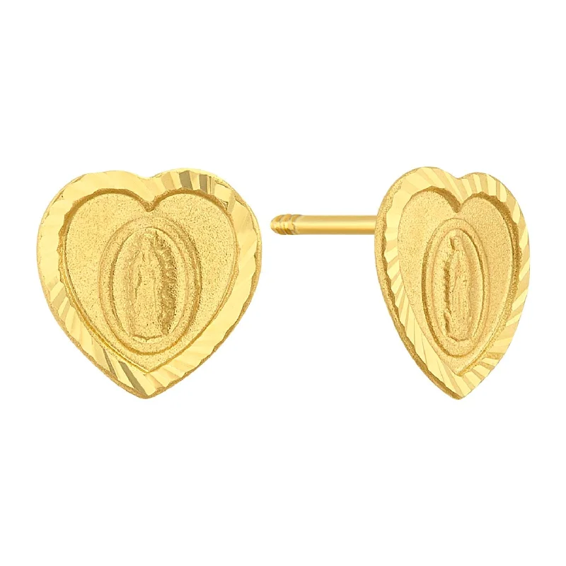 High-Quality Diamond Earrings-14KT Yellow Gold Virgin de Guadalupe Heart Earrings