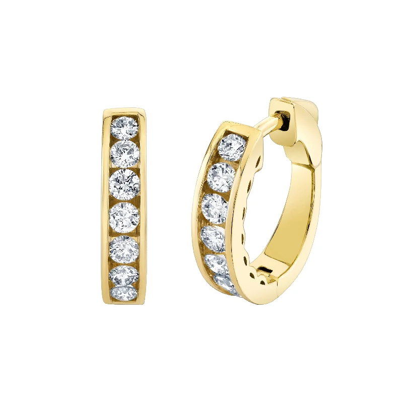 High-End Wedding Earrings-Channel Set Diamond Hoops