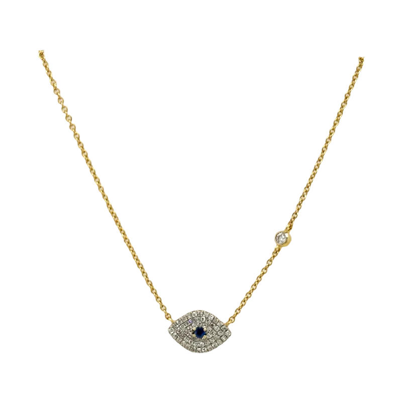 Custom Name Necklace-BLUE SAPPHIRE & DIAMOND EVIL EYE NECKLACE