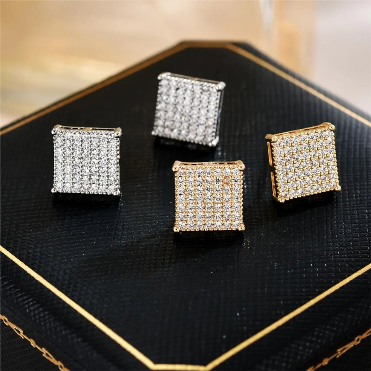 Luxury Earrings for Wedding-1 Pair Simple Style Shiny Square Polishing Plating Inlay Copper Zircon 18k Gold Plated Ear Studs