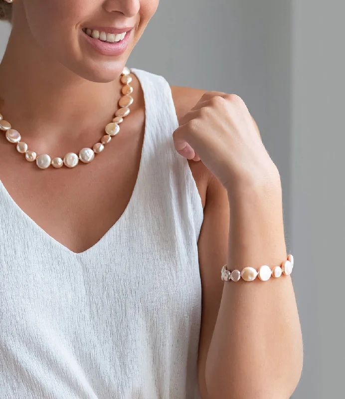 Pearl Bracelet for Brides-Pearl Bracelet Metropolis Peach Baroque