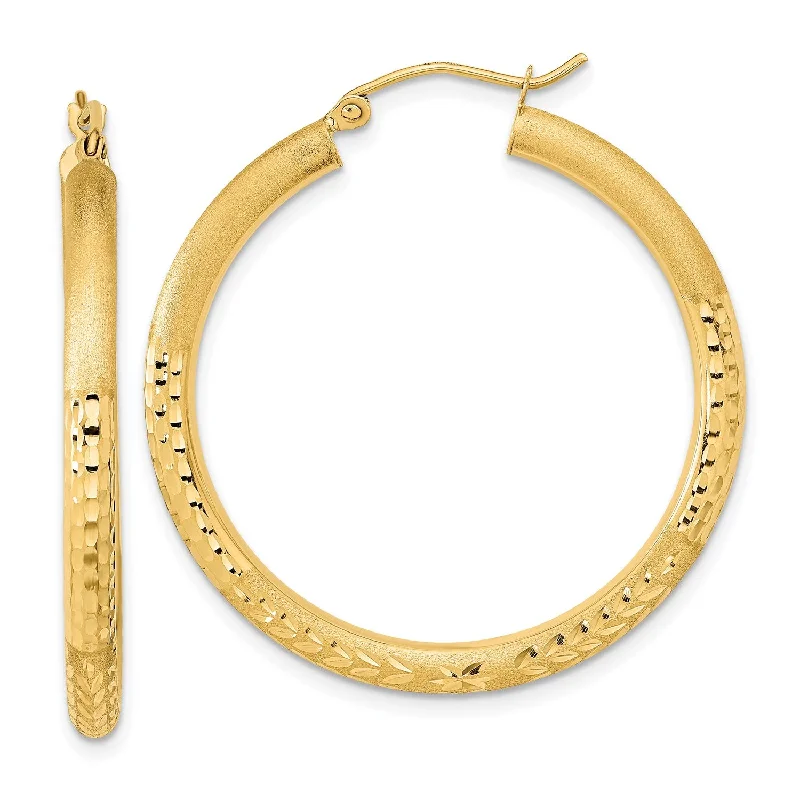 Minimalist Silver Earrings-14KT Yellow Gold 35X3MM Diamond-cut Hoop Earrings