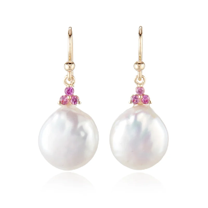 Elegant Drop Earrings-Madison Drop Earrings in Pearls & Pink Sapphires